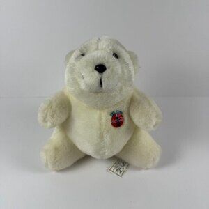 Vintage 1993 Coca-Cola Brand White Polar Bear Plush Stuffed Animal 7”, Red logo